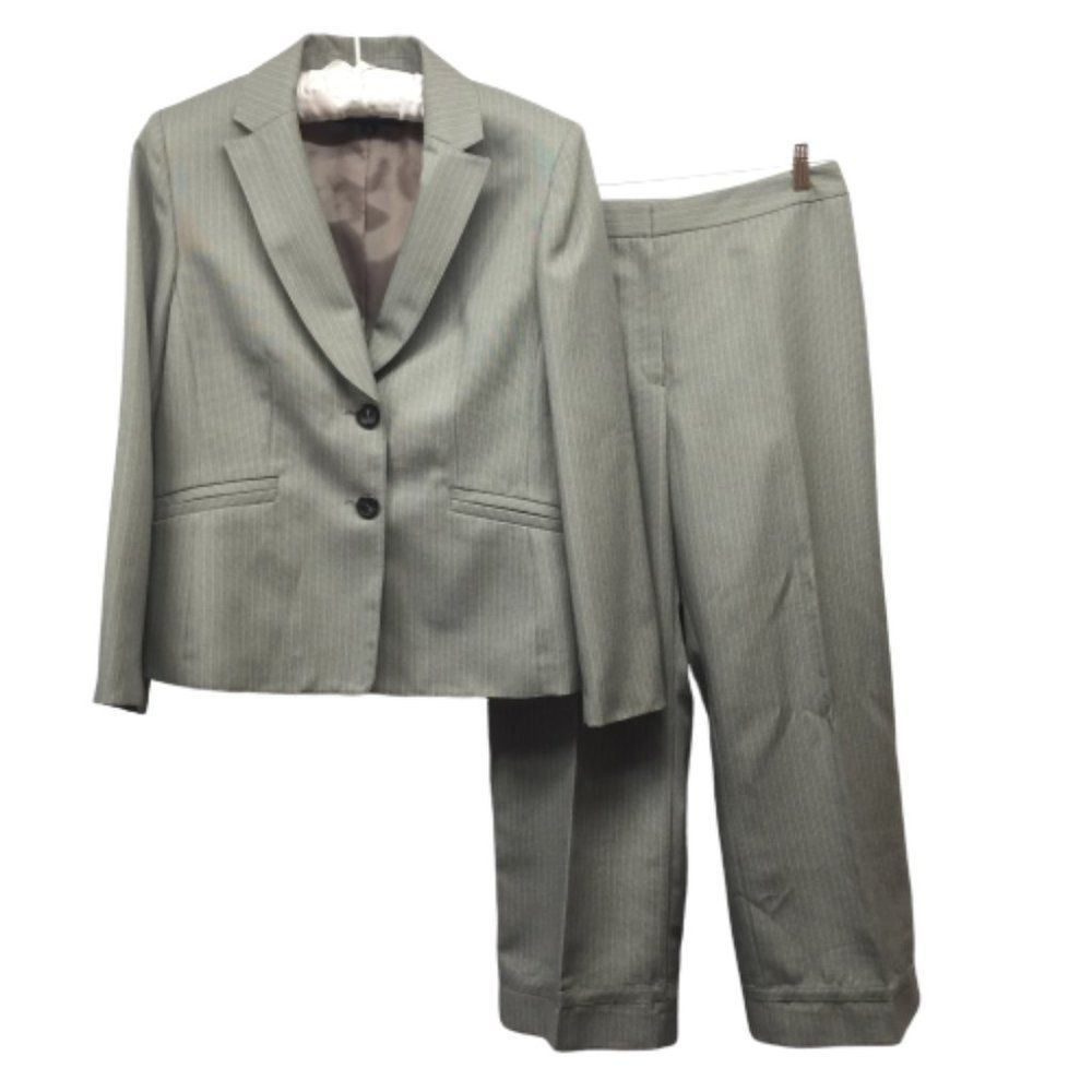 Kasper Tan Herringbone Crop Pants & Blazer Suit 14